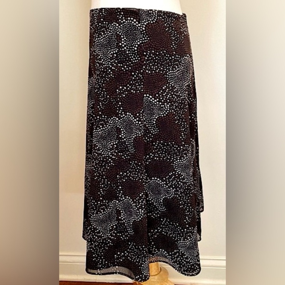 Geoffrey Beene Sport Black Brown Cream Dots 6 Career Parisian Chic Flare Skirt - Picture 4 of 8